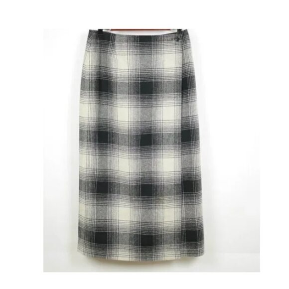 TALBOTS Women's 4 Black & beige plaid wool knit wrap skirt full length lined - Picture 1 of 9